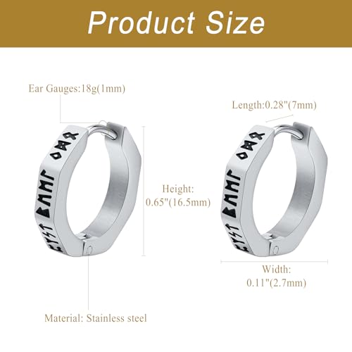 Aroncent 2-8Pcs Womens Mens Huggie Hoop Triangle Earrings Viking Runes Stainless Steel Ear Stud Novelty Black/Gold/Silver - color: F-Viking Geometric Earrings-Sliver