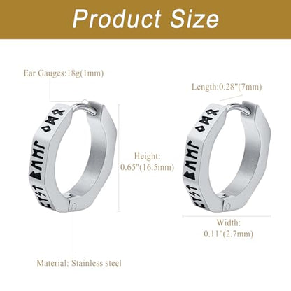 Aroncent 2-8Pcs Womens Mens Huggie Hoop Triangle Earrings Viking Runes Stainless Steel Ear Stud Novelty Black/Gold/Silver - color: F-Viking Geometric Earrings-Sliver