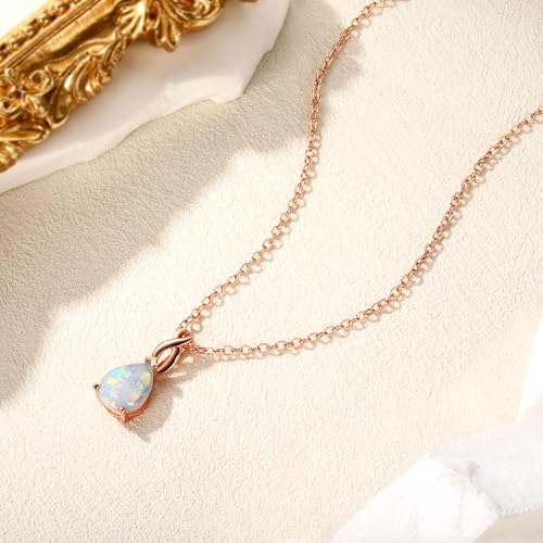VOLUKA Created Opal/Amethyst/Mystic Topaz Pendant Necklace for Women,18K White/Rose Gold Plated Chain Wedding Engagement Jewelry Gift - color: B-Teardrop necklace-rose gold plated