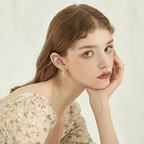 Statement Earrings for Women | Chunky Gold Hoops Rhinestone Thick Hoop Earrings 14K Gold Plated Hypoallergenic - color: Gold-White