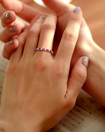 925 Sterling Silver 1.5mm Thin Baguette Stackable Rings for Women | Created Ruby/Sapphire/Emerald/Cubic Zirconia,Dainty Wedding Band Birthday Anniversary Jewelry(with Gift Box) - color: 04-Created Ruby & CZ
