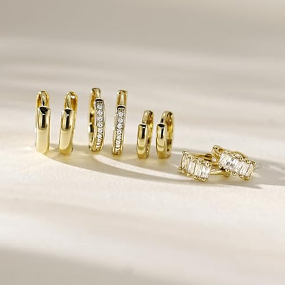 4Pairs Statement Gold Hoop Earrings for Women Trendy,Surgical Steel Gold Plated Hoop Hypoallergenic Earrings Set,Titanium Hoops Earring Stacks,CZ Cartilage Huggie Hoops Earring Gifts for Girlfriend - color: 4 Pairs hoop earrings -A