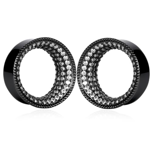 Vankula 2 Pcs Ear Gauges 0g(8mm)-5/8"(16mm) High Polish Single Flare Ear Tunnels 5A Cubic Zirconia Hypoallergenic Plugs for Stretched Ears Tapered Wedding Gift Body Jewelry - color: Black, size: 14mm(9/16")