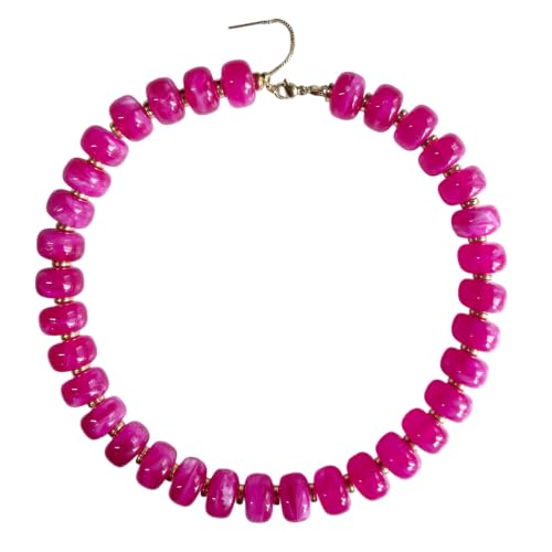 Colorful Chunky Resin Beaded Choker Necklaces for Women | Multicolor Beads, Sturdy Metal Chain, Adjustable, Detachable, Lightweight, Summer Beach Boho, Trendy Statement Jewelry Gift - color: Rose Red