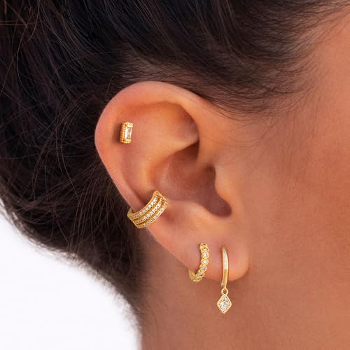 Ear Cuff Earrings for Women Non Piercing - 18K Really Gold Plated Cuff Earrings Trendy Cubic Zirconia Huggie Hoop Cartilage Earring Jewelry Gifts Gold Earring fpr Women Girls - color: 01-Earrings Cuff