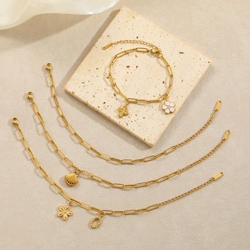 Swyabi 10 PCS Gold Plated Paperclip Bracelet Chains Bulk for Jewelry Making | 18K Stainless Steel, with Extender, No Fade, No Rust, Adjustable, for Men Women DIY, 6.5 Inch - color: 4x12mm Gold