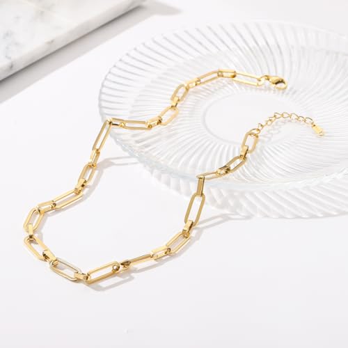 Gold Cross Women's Necklace 18K Gold Plated Stainless Steel Handmade Pearl Necklace Gold Paperclip Necklace, Fashion Jewelry Gifts - style: 2.5"