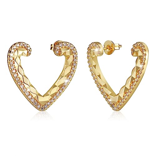 18K Crystal Heart Hoop Earrings for Women with Locket Design, White Crystal Cubic Zirconia Dangling Earrings Fine Jewelry Gifts for Her - color: Toroidal