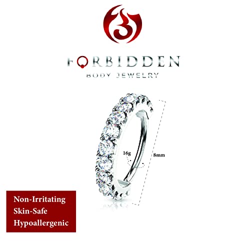 Forbidden Body Jewelry 16-20g 8mm CZ Lined Plated Brass Bendable Nose Ring and Cartilage Hoop (Choose Gauge/Plating/Color) - style: 16g - Platinum Plated