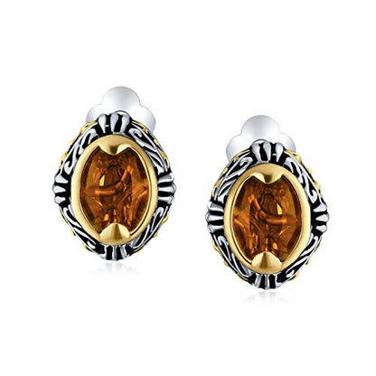 Bali Button Style Two Tone Red Blue Brown Crystal Oval Clip-On Earrings - color: Orange