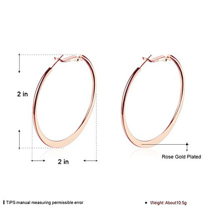 Gold Hoop Earrings,18K Gold Plated Rounded Hoops Earrings for Women - color: Rose-Flattened-2"