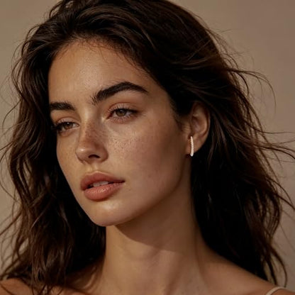 CZ Suspender Cuff Stud Earrings Wrap Earlobe Silver Post Cubic Zirconia Minimalist Jewelry for Women - color: Gold Full Pearl