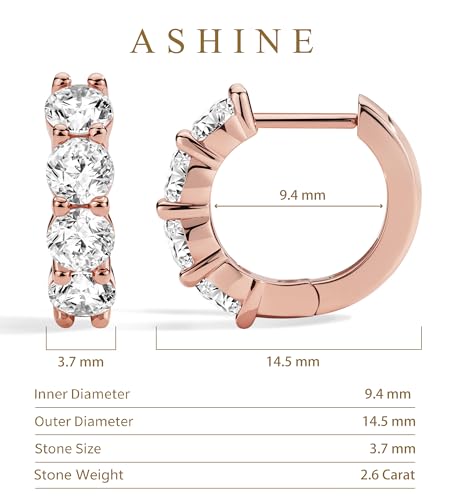ASHINE 14K Gold Plated 925 Sterling Silver Post Pave Cubic Zirconia Hoop Cuff Huggie Earrings Jewelry for Women Girls - color: Rose Gold
