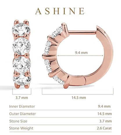 ASHINE 14K Gold Plated 925 Sterling Silver Post Pave Cubic Zirconia Hoop Cuff Huggie Earrings Jewelry for Women Girls - color: Rose Gold