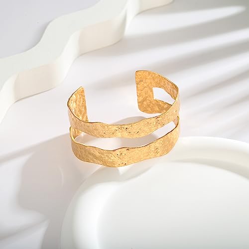 Gold Cuff Bracelet for Women Chunky Multi-layer Cross Wire Open Bracelet Hollow Wide Cuff Bracelets Adjustable Gold Open Cuff Bangle Bracelet - color: Gold Double-layer Bracelet
