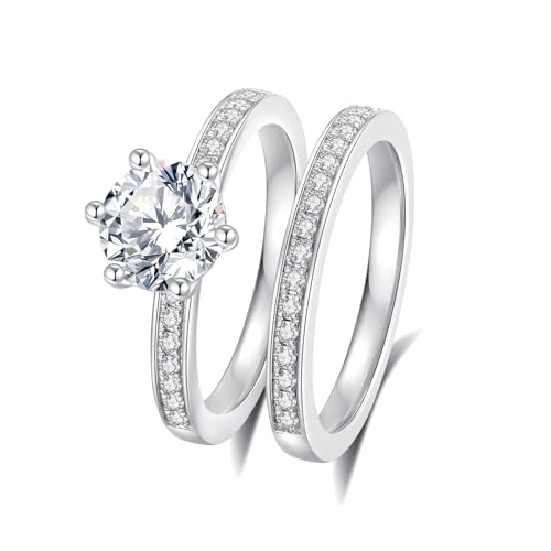 Moissanite Wedding Ring Set for Women D Color VVS1 Moissanite Engagement Rings 925 Sterling Silver Palladium and Rhodium Plated Promise Ring with Certificate - color: 1.9CTTW(1.5CT Center)