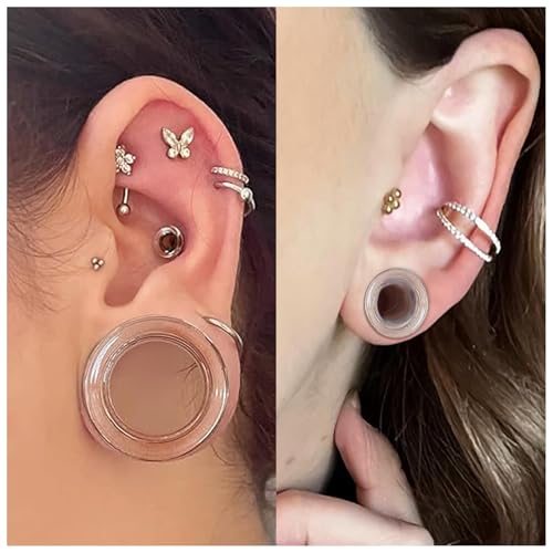6G-26mm Acrylic Plastic Ear Gauges Tunnels Stretching Kit Double Flared Plugs Tunnels Expanders Stretcher Saddle Gauges Earrings for Men Women Black White Clear - color: Clear 6G-26mm