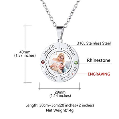 Custom4U Personalized Photo Necklace - Custom Heart/Oval/Round Charm Necklaces with Picture + Chain Adjustable - Stainless Steel/Acrylic Pendant Memorial Jewelry Christmas Gifts for Women - color: J-Silver Color