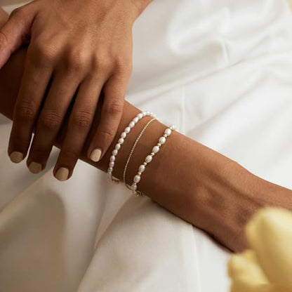 Pearl Bracelets for Women, 14k Gold Plated Dainty Beaded Bracelets Stack Link Chain Charm Bracelets Set Layered Tiny Jewelry for Women Christmas Gifts - style: GD-3