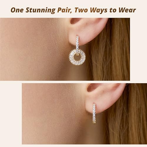 CoBi CZ Hoop Earrings for Women, 14K Gold Plated Round Cubic Zirconia Dangle Huggie Earrings, Dainty Silver Tone Earrings Jewelry Gifts - color: Gold