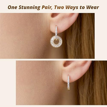 CoBi CZ Hoop Earrings for Women, 14K Gold Plated Round Cubic Zirconia Dangle Huggie Earrings, Dainty Silver Tone Earrings Jewelry Gifts - color: Gold