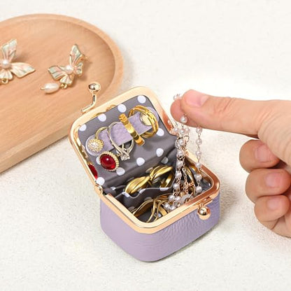Zivyes Mini Jewelry Box Travel Small Coin Purse Organizer Case Genuine Leather Tiny Size (Light Purple) - color: Light Purple-Tiny