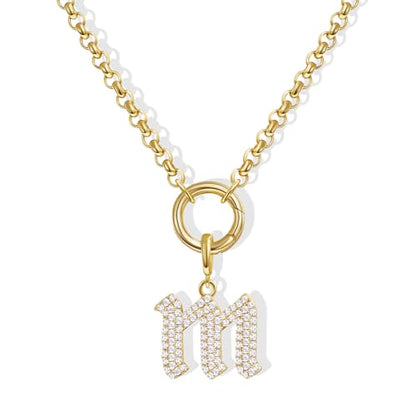 KissYan Custom Charm Necklaces for Women, 14K Gold Plated Initial Letter Pendant Box Chain Necklace Dainty Jewelry Gift - style: Gold M