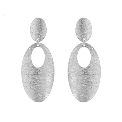 Rosemarie & Jubalee Women's Stunning Grooved Textured Metal Elongated Oval Hoop Statement Clip On Earring, 2.75" - color: Silver Tone