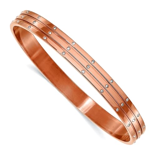 JewelryWeb Stainless Steel Slip on Polished Brown Plated With Cubic Zirconias Bangle Bracelet 7.5mm Wide Cuff Bracelet for Women