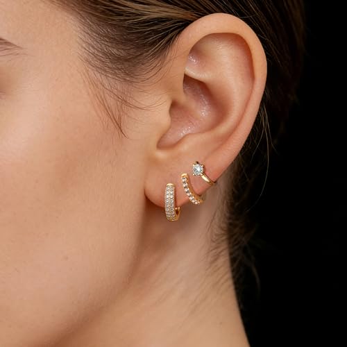 HILXURY 6 Pairs Small Gold Huggie Hoop Earrings for Women, 14K Gold Plated Cartilage Piercings Hoop Earrings Hypoallergenic, Trendy Lightweight Chunky Hoops Set for Women Gifts. - color: D- Gold
