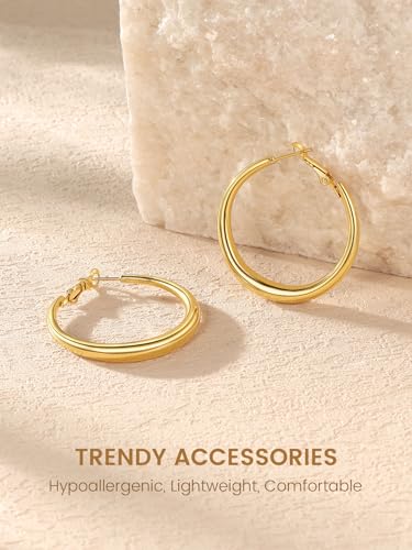 KeyStyle 5mm Thick Hoop Earring，Large Gold Hoop Earrings for Women | Stainless Steel Hoops Earring 14K Gold Plated/Silver/Black Hoop Lightweight Hypoallergenic Hollow Tube Hoop(40/60/80MM) - color: Gold, size: 40mm