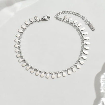 18K Gold Plated Ankle Bracelets for Women Dainty Star Coin Teardrop Square Tassel Anklets Cute Dangle Foot Chain Stainless Steel Beach Foot Jewelry - style: Drop Tassel-White Gold