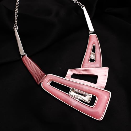 SFE Irregular Enamel Triangle Shape shell Collar Bib Bohemian Boho Statement Necklace Earrings Fashion Costume Jewelry Set for Women - color: Light Pink-Platinum Plated