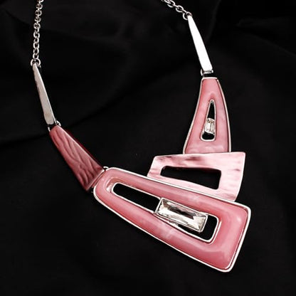 SFE Irregular Enamel Triangle Shape shell Collar Bib Bohemian Boho Statement Necklace Earrings Fashion Costume Jewelry Set for Women - color: Light Pink-Platinum Plated