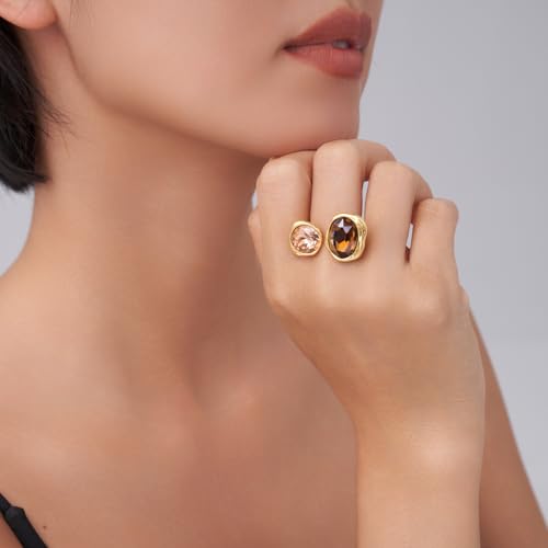 Open Statement Ring Cocktail Ring Cubic Zirconia Crystal Gemstones Antiqued Gold Plated Adjustable Open Band Vintage Jewelry for Women