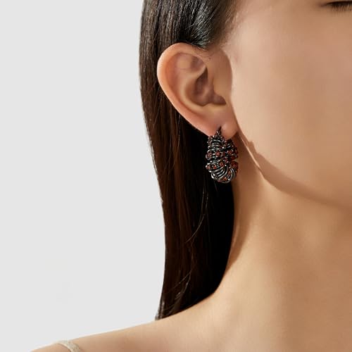 Statement Earrings for Women | Chunky Gold Hoops Rhinestone Thick Hoop Earrings 14K Gold Plated Hypoallergenic - color: Silver-Red