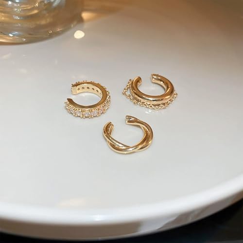 Ear Cuffs Non Piercing Ear Cuff for Women Clip on Huggie Hoop Earrings Gold Fake Earring Cuff with Chain Clips Minimalist Jewelry - color: B4:4pcs gold