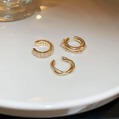 Ear Cuffs Non Piercing Ear Cuff for Women Clip on Huggie Hoop Earrings Gold Fake Earring Cuff with Chain Clips Minimalist Jewelry - color: B4:4pcs gold