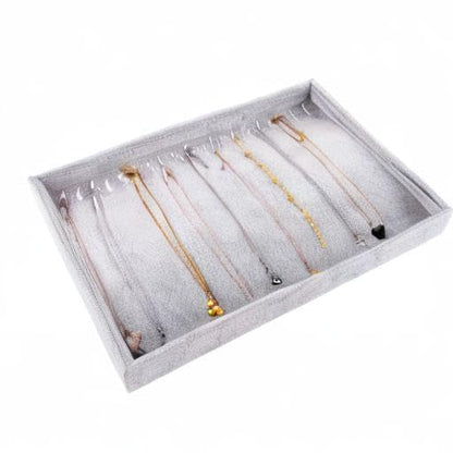 Emibele Jewelry Organizer, 20 Hooks Necklace Organizer Velvet Stackable Necklace Jewelry Showcase Display Tray for Necklace Pendant Bracelet - Grey - style: F1- twenty Hooks