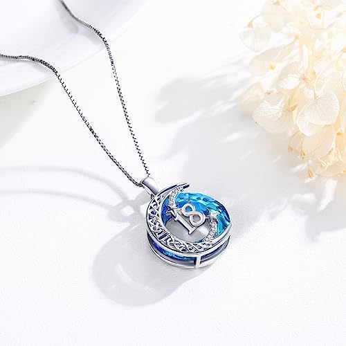 JUSTKIDSTOY Birthday Gifts for Women Girls 925 Sterling Silver Celtic Moon Star Necklace with Blue Crystal Pendant Jewelry for Sister Friends - style: 18th