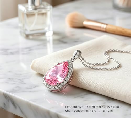 VONSSY Classic Oval Pendant Gemstone Necklace | Crystal Ruby Sapphire Waterdrop Birthstone Teardrop Emerald Necklace | 18K Platinum Gold Plated Chain | Jewelry Gift for Mother Wife Girlfriend - color: NL-Pink-Platinunm