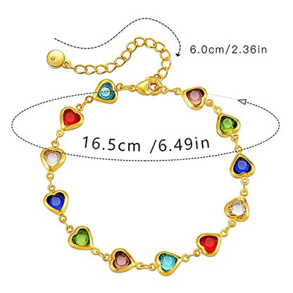 Dainty Gold Bracelets for Women, 18 Gold Plated Adjustable Evil Eye/Butterfly/Beaded/Pearl/Heart/Turquoise Handmade Bracelet for Women - style: Heart