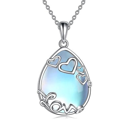 YAFEINI 925 Sterling Silver Moonstone Necklace Filigree Teardrop Pendant Necklace Jewelry for Women Girls - color: R-Love Moonstone Necklace