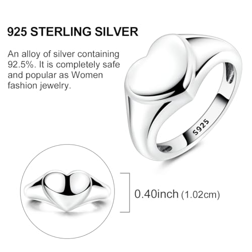 Hapour 925 Sterling Silver Rings for Women Firefly Ring, Glow in the Dark | Sun Moon Star Band Ring Rainbow Evil Eye Chunky Heart Thumb Pinky Stackable Dainty Ring, 14K Gold Plated, Cubic Zirconia - color: Thick Heart, size: 6
