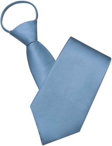 GUSLESON 3.15"（8cm） Mens Pre-tied Adjustable Zipper Tie Solid Necktie for Business and Wedding - color: Dusty Blue