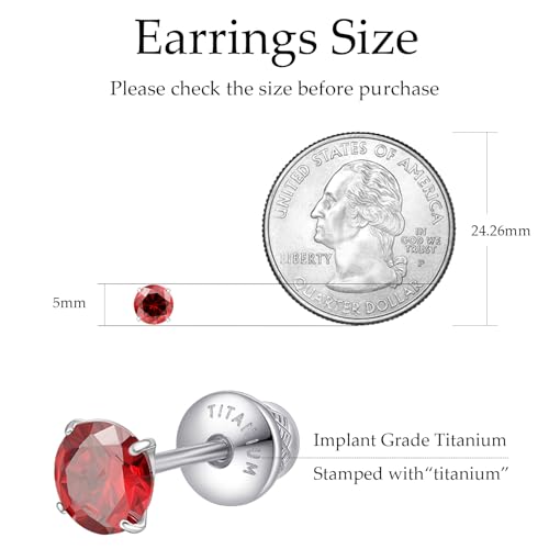 Limerencia Birthstone Screw Back Earrings G23 Implant Grade Titanium Stud Earrings Hypoallergenic Cubic Zirconia Posts Studs Jewelry Gifts for Girls Sensitive Ears - color: January
