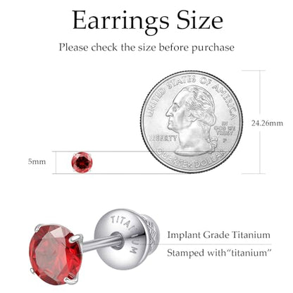 Limerencia Birthstone Screw Back Earrings G23 Implant Grade Titanium Stud Earrings Hypoallergenic Cubic Zirconia Posts Studs Jewelry Gifts for Girls Sensitive Ears - color: January