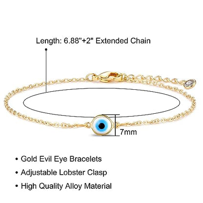 Fesciory Evil Eye Bracelet for Women, Gold Plated Adjustable Chain Jewelry | Blue Evil Eye Charm Bracelet, Lucky Amulet Symbolism, Dainty Adjustable Chain, Daily wear, Jewelry gifts - color: Gold-6