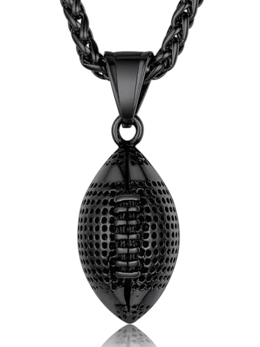 GOLDCHIC JEWELRY Sport Necklaces for Men Teen, Football Baseball Soccer Basketball Softball Necklaces with Stainless Steel Chain Athlete Jewelry Sports Fan Gift - color: American Football Pendant-Black, style: NO Engraving