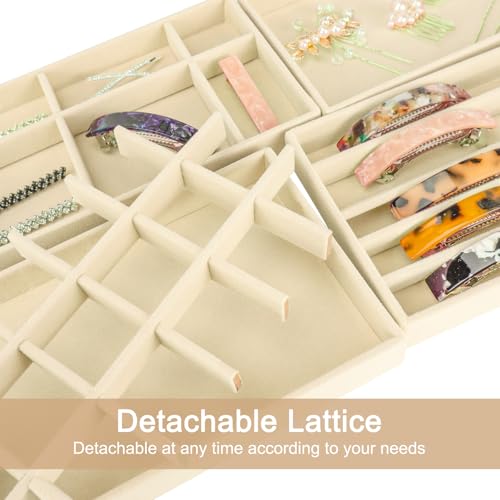 12Pcs Velvet Stackable Jewelry Trays, Jewelry Drawer Organizer, Large Removable Display Jewelry Tray, Necklace Bracelet Storage Box for Earring, Ring, Brooch, Watch (Beige) - color: 12 Pack-Beige